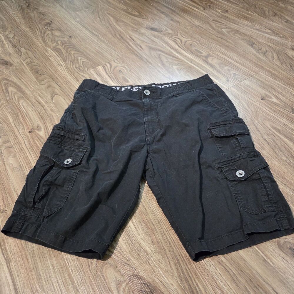 Iron Flex Cargo Shorts Mens 32 Black Stretch Casual Outdoor Pockets Summer
